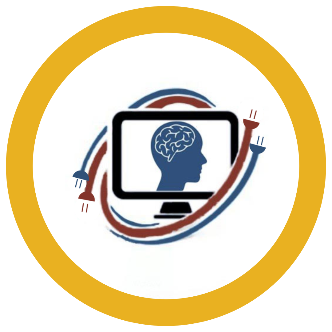 The brain art logo, showing a head with a brain outlet within a monitor, surrounded by cables.