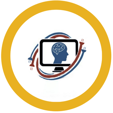 The brain art logo, showing a head with a brain outlet within a monitor, surrounded by cables.