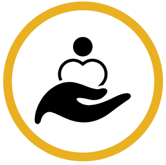 Icon artwork of a hand holding a person with a heart shape as their body.