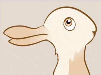 An optical illusion of a duck or a rabbit.