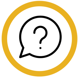 Black line art of a question mark within a speech bubble.