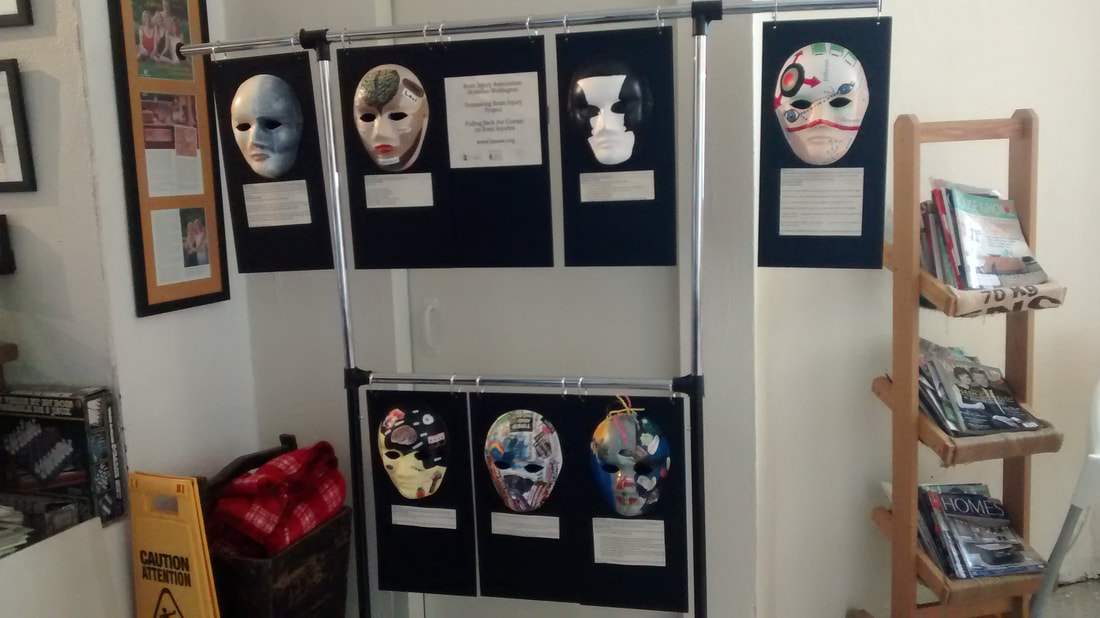 Masks on display at Monogram Coffee Roasters